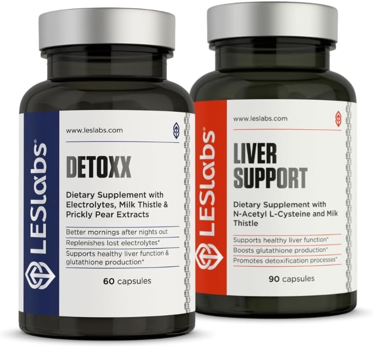 LES Labs Detoxx in podpora jeter Duo-Bundle za podporo zdrave funkcije jeter, proizvodnjo glutationa in razstrupljanje