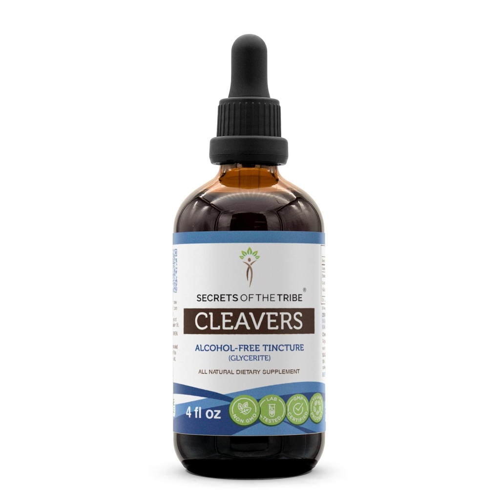 Skrivnosti Tribe Cleavers Tinkture Tekoči ekstrakt brez alkohola, Cleavers (Galium aparin) Suhi Herb (4 FL OZ)