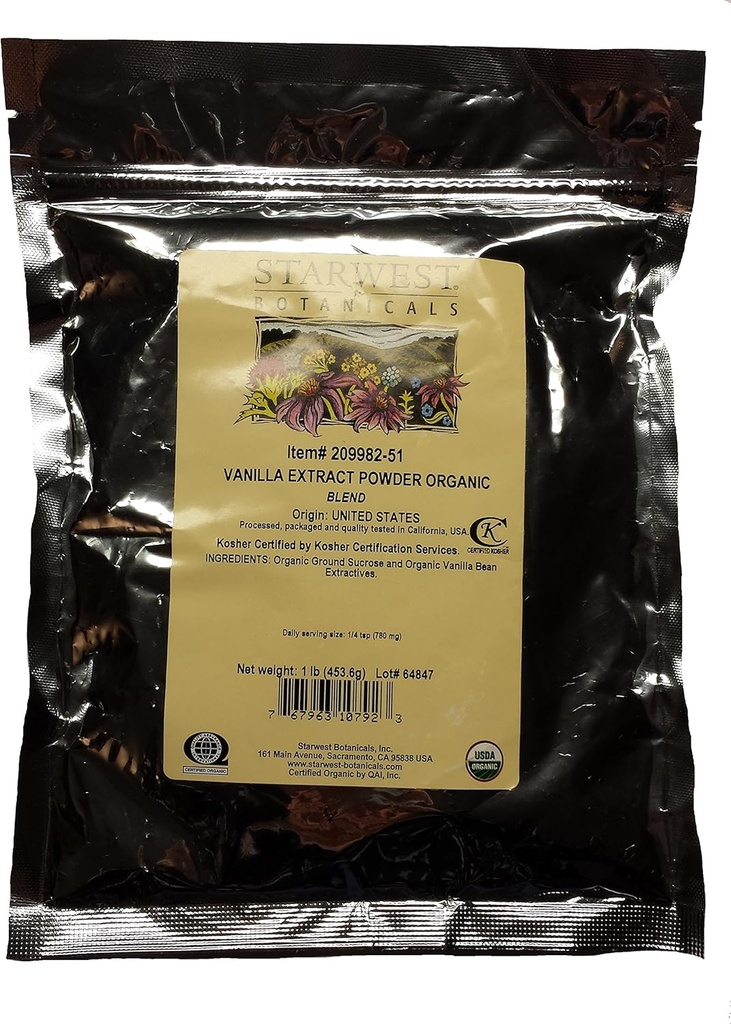 Starwest Botanicals Organic Vanilla Extract Prašek - 1 funt