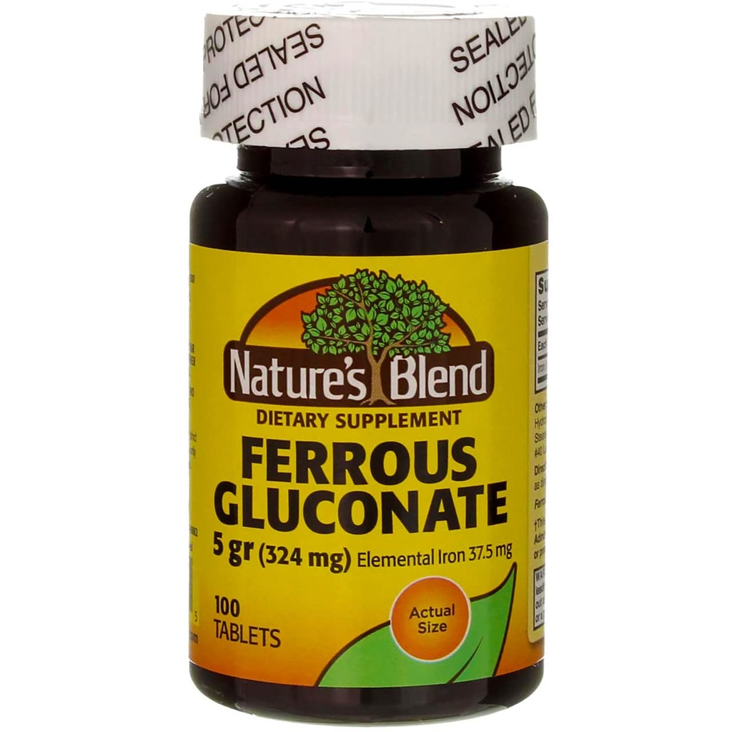 Naravne mešanice tablete železovega glukonata 325 mg 100 na steklenico (5 steklenic)