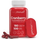 LongLifeNutri Cranberry Extract z vitaminom C & E - Čista koncentrirana formula, 500mg na serviranje, 180 Vegetarijanske kapsule, Urinary Tract Health & Bladder, 6 Mesec dobave, Made in ZDA