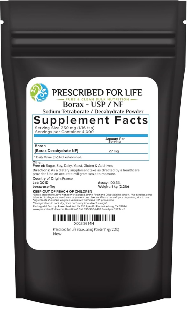 Predpisano za Life Borax Powder, Pure USP NF Stopnja vse naravni natrijev borat Powder, Gospodinjski pralni stroj, Slime Activator in večnamenski čistilni prašek (1kg / 2.2lb)