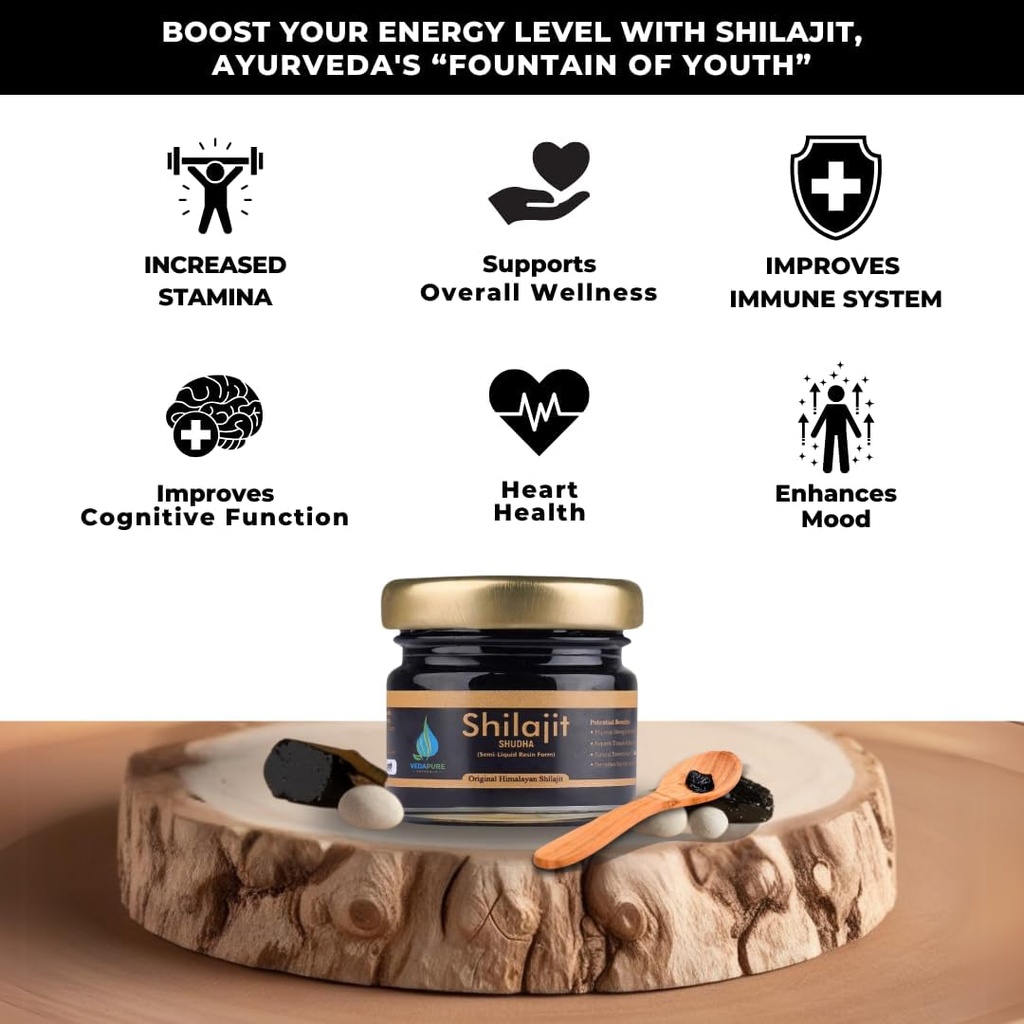 Vedapure Purest Himalajan Shilajit Resin 100% Pure Shilajit s Fulvic Acid & 85+ Trace Minerals Complex for Energy & Immune Support, 15 Grams