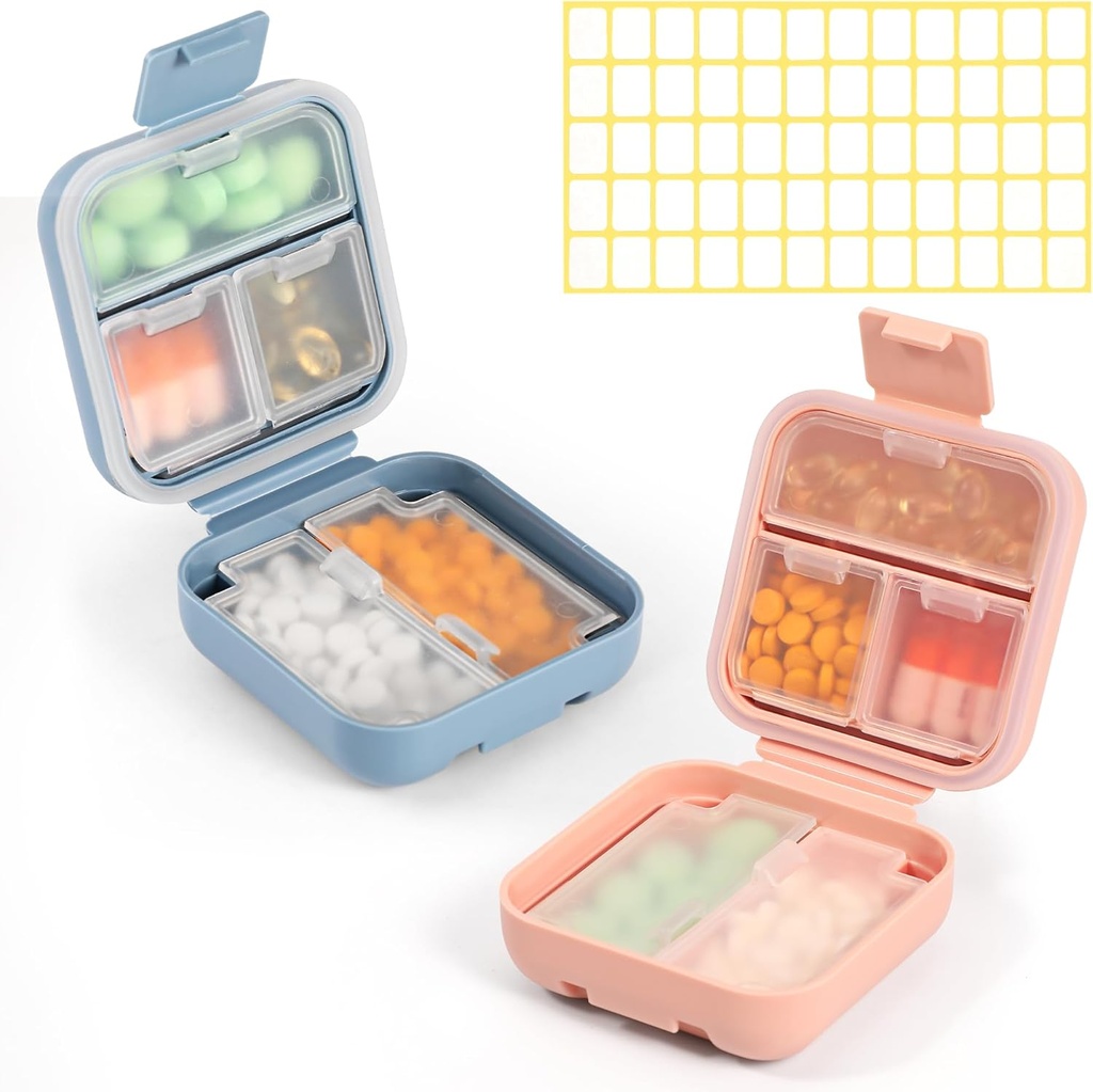 Dynippy Daily Pill Organizer 5 Kompartmenti Prenosni Vlažilni dokaz majhna tabletka Zabojnik za žepke tabletke Potovanja z zapornico Prenosna medicina Vitamin Ribje olje Imetnik vsebnik (Modra rožnata)