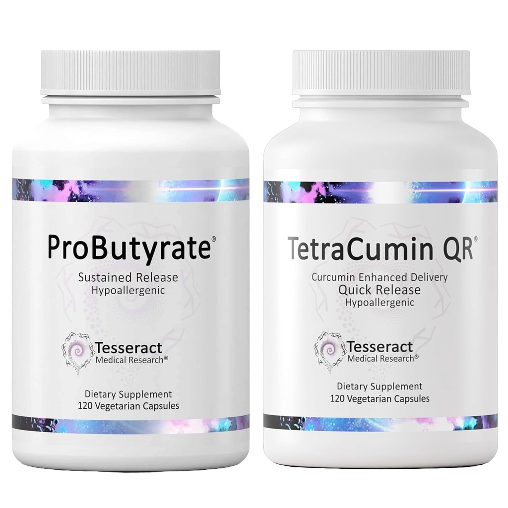 Teseract Medical Research Optimal Gut & Tsue Bundele, Butic Acid Complex Prebavne in Curcumin Metabolit Skupni Relief dodatek