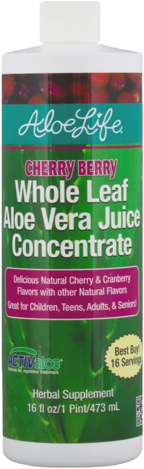 Aloe Life - Cel Leaf Aloe Vera Juice, Certified Organic, Gluten-free (Cherry Berry, 16 oz)