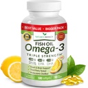 Najboljša trojna moč Omega 3 tablete ribjega olja - 180 Kapsule - 2400mg Limonska aroma brez obremenitve 864mg EPA 576mg DHA Ultra Pure Liquid Softgels for Brain Joints Heart Health Supplement