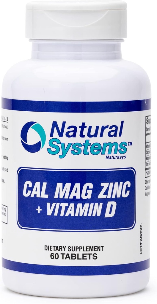 Kalcij Magnezij cink Vitamin D Dodatek 60 Tablete po naravnih sistemih - Kalcij Magnezij cink in VIT D Dodatki za močan imunski sistem - Magnezij dodatek za imunski sistem