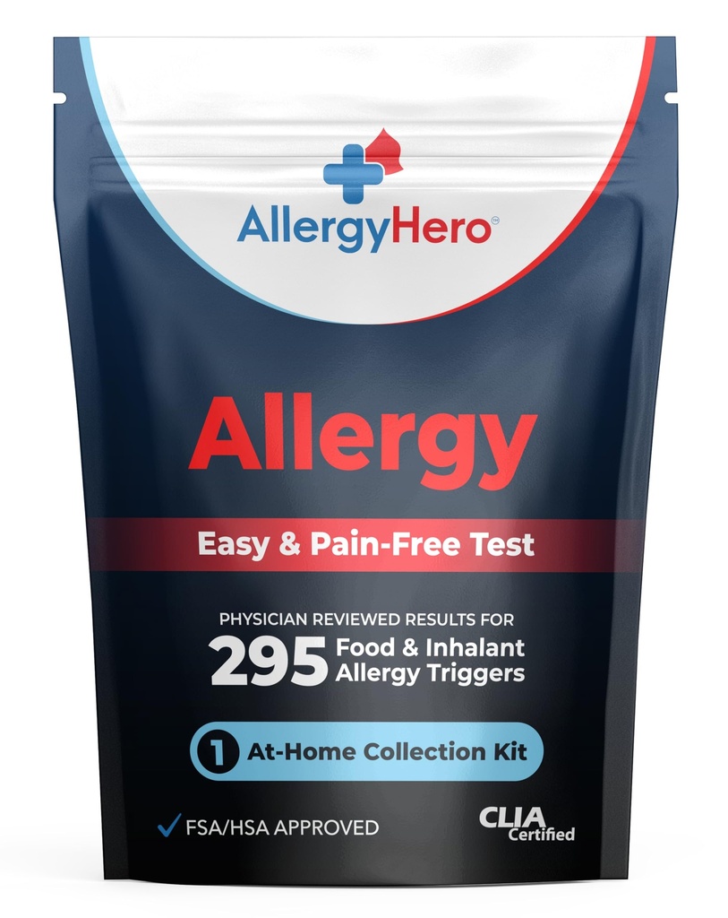 AlergyHero Celovit test hrane in okoljske alergije Kit z 295 Triggers za odrasle in otroke – enostavno in brez bolečin na domu uporabo Alergy Test Kit z natančnimi rezultati