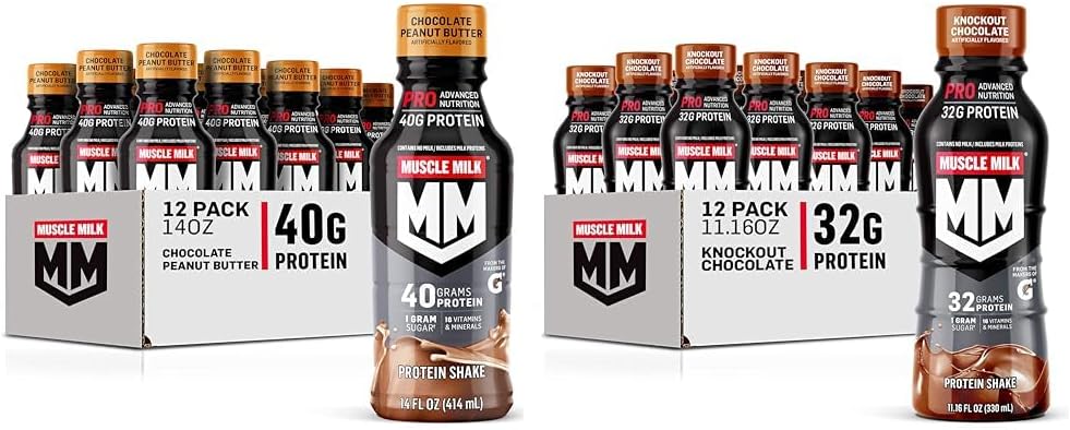 Muscle Milk Pro serija Chocolate Peanut Butter Protein Shake 40g pakiranje beljakovin 12 & Pro Advanced Nutrition Knockout Chocolate Protein Shake 32g pakiranje beljakovin 12