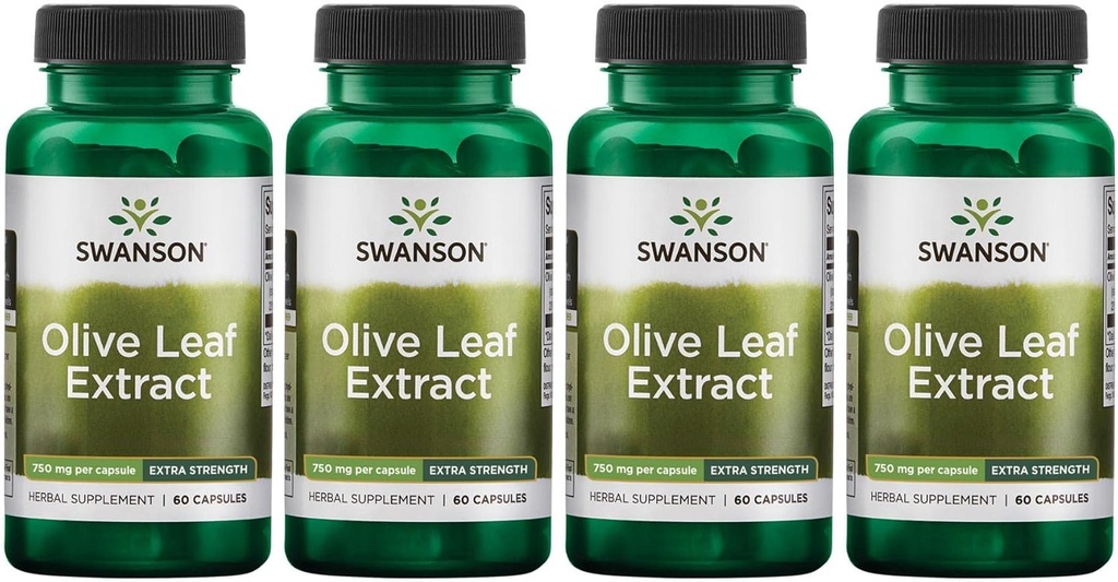 Swanson Olive Leaf Extract kapsule z 20% Oleuropein - (60 kapsul, 750 mg vsak) 4 pakiranja