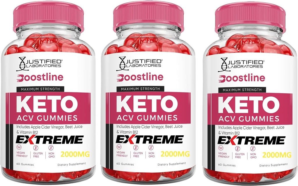 Upravičeni laboratoriji (3 Pack Boostline Keto ACV Gummies Extreme 2000MG Boost Line Keto Gummies Apple Cider Vinegar Oblikovan z Granit Beet Juice v prahu B12 Vegan Non GSO 180 Gummys