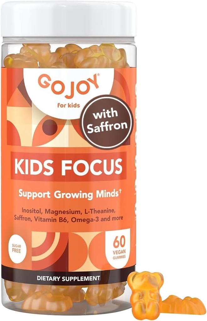 Otroci Fokus Gumies - 7-in-1 Fokus & Pozor dodatek za otroke in najstnike w/Saffron Extract, Magnezij Glycinate, L-Theanin, Inositol & More - Vegan, Gluten & Sugar-free, Non-GMO
