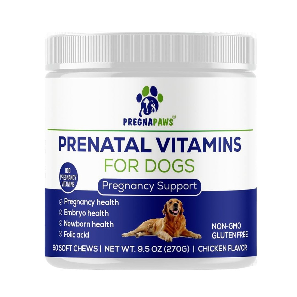 Prenatalni vitamini - podpira zdravo nosečnost, razvoj kužka in dojenje - bogata s folno kislino, železo in kalcij - Napredno Prenatalno dopolnilo za nosečnice in doječe pse - 90 mehkih žvečil