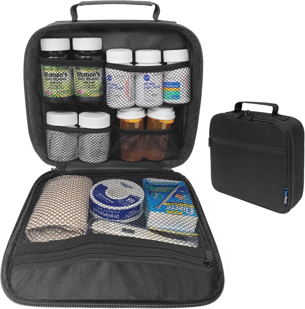 Srednje potovalne tablete Bottle Organizer, Medicine Bag, Prevoznik za zdravila in medicinske potrebščine - Črna (brez ključavnice)