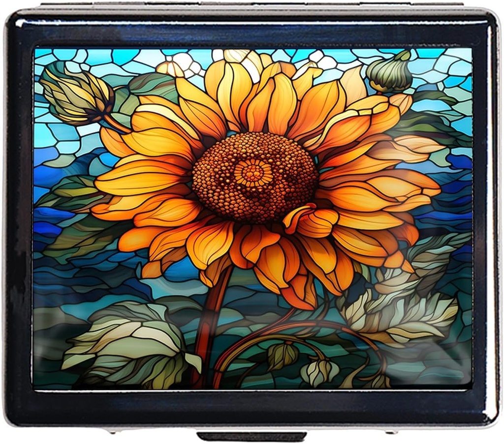 7 dni Chromed svetleče srebrne tablete Organizator z ogledalom v notranjosti ima 8 ločene predele Pravokotnik 7 dni Pill Box primeru tablete (Sonflower Stained Glass)