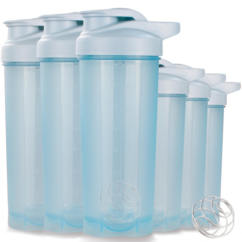 ShakerZoo-6 Pack-Protein Shaker steklenice za mešanice beljakovin, Shaker skodelice za stresanje beljakovin, 3 kosi 24 unč in 3 kos 20 unč (modra)