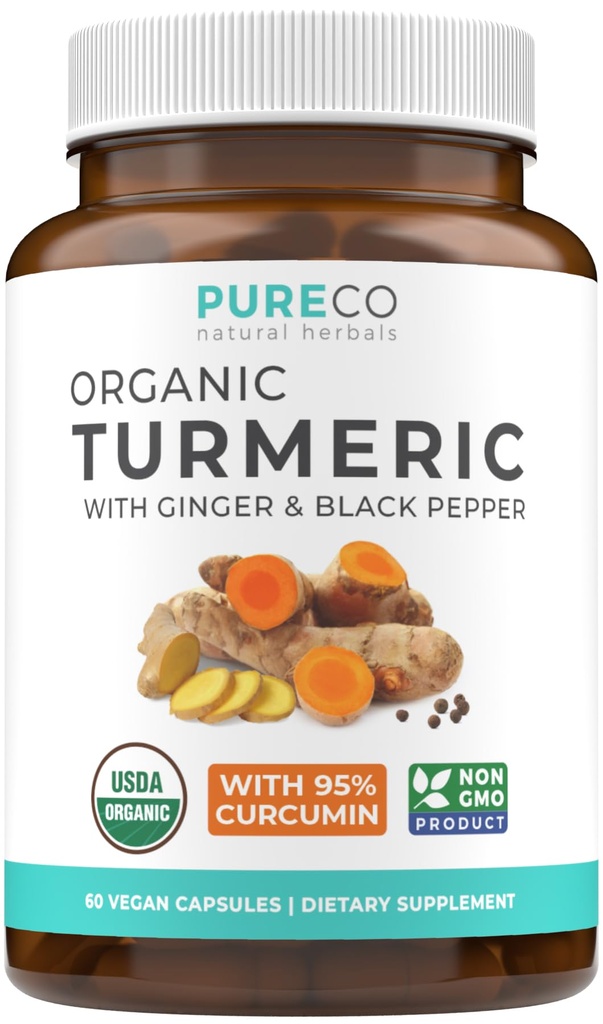 Ekološka kurkumin ingver črna paprika dopolnilo - Visoka moč organska kurkumin kapsule z ingver & črna paprika za izboljšane koristi in absorpcijo - Vegan & Non-GMO (1 mesec dobave)