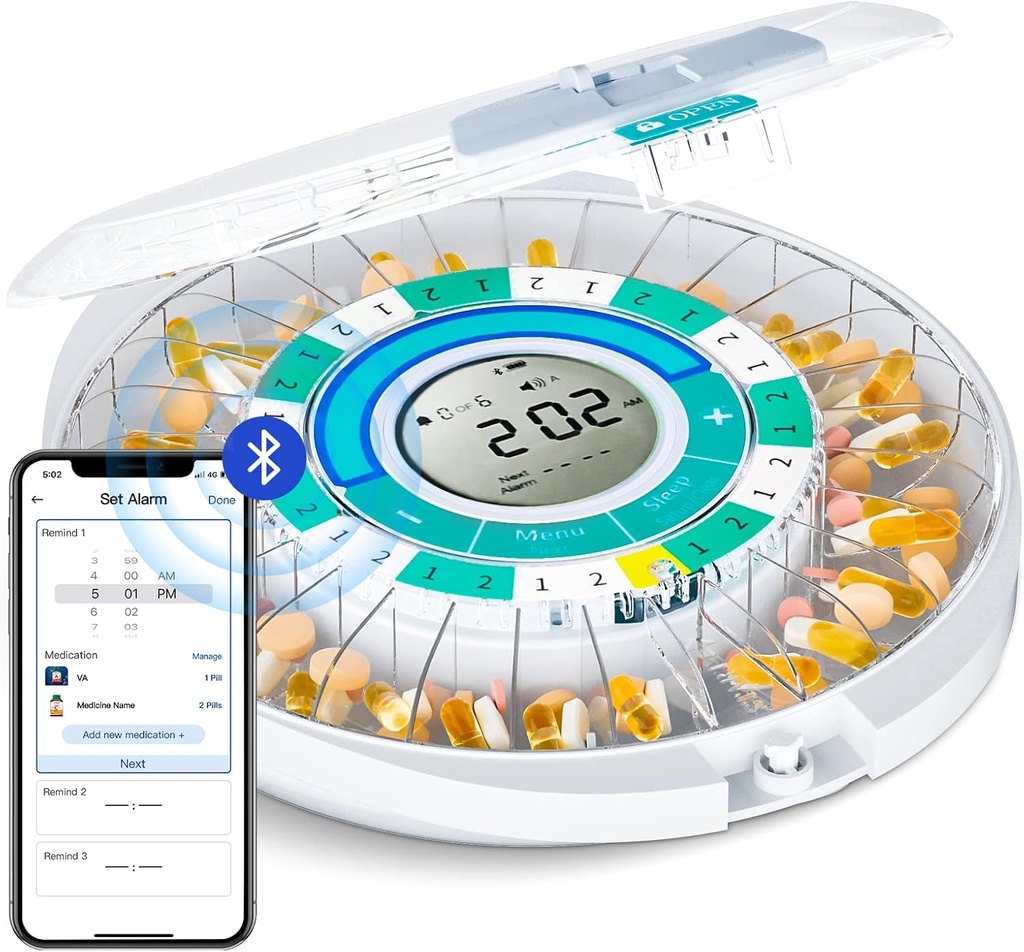Zoksi nadgradnja Bluetooth avtomatske tablete Dispenser stroj za starejše z alarmom, pametnih zdravil tablete Box 28 dan za domačo uporabo, eletronske medicine organizator mesečno, časovni opomnik