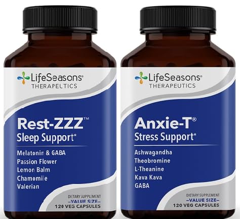 LifeSeasons Anxie-T z Rest-ZZZ - podpira Mood & Duševno fokus - občutek umirjenosti in sproščenosti - Umirjena napetost in živčnost - Ashwagandha, Kava Kava, GABA & L-Theanin - 240 kapsul
