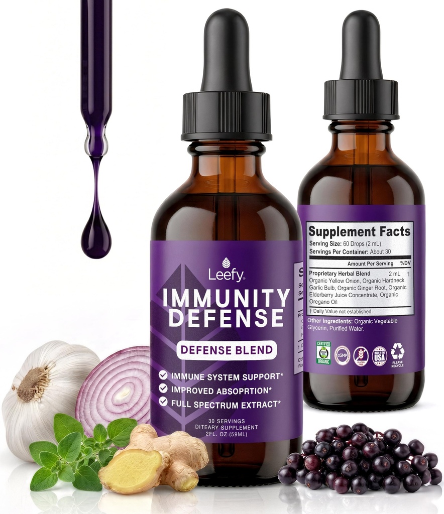 Leefy Organics Immunity Defense Mešanica - Organic Imunity Support dodatek, Hitro absorbira Immunity dodatek, Immunity Boost za odrasle, Immunity Boost, Immunity Booster, Immunity Boost - 2 Oz