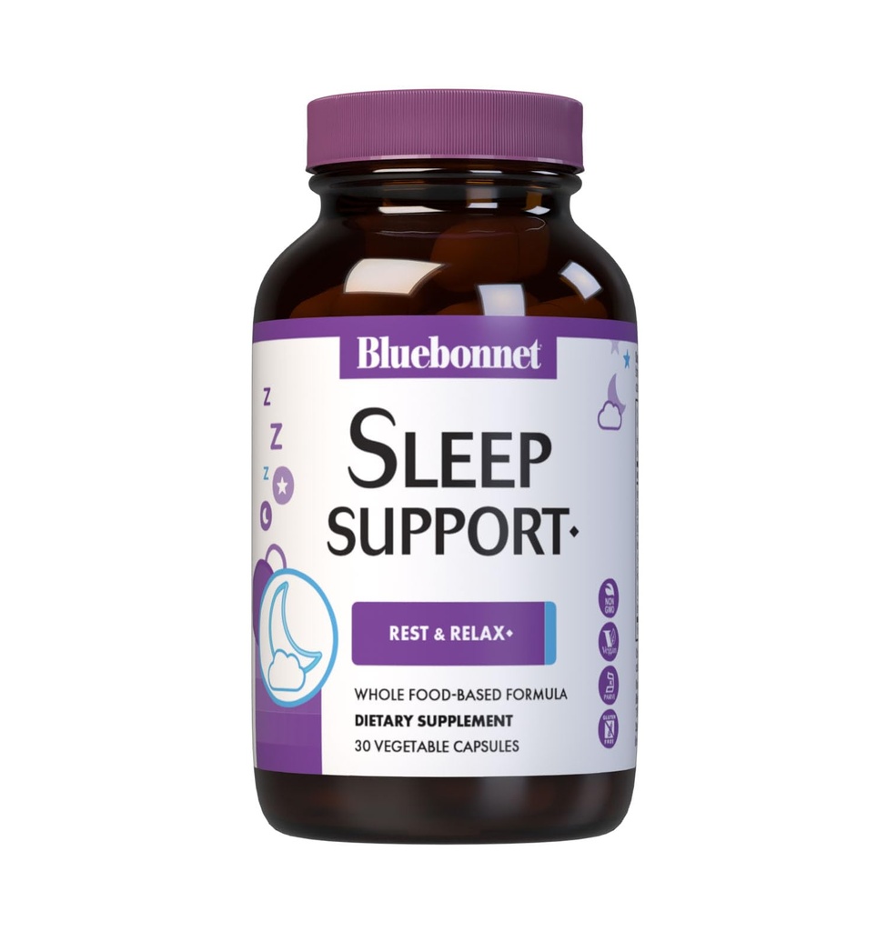 Bluebonnet Nutrition Targeted Choice Sleep Support, Rest & Relaxation Cela formula na osnovi hrane, Soy-free, Gluten-free, Kosher, Non-GMO, Dairy-free, Vegan, 30 Zelenjavnih kapsul