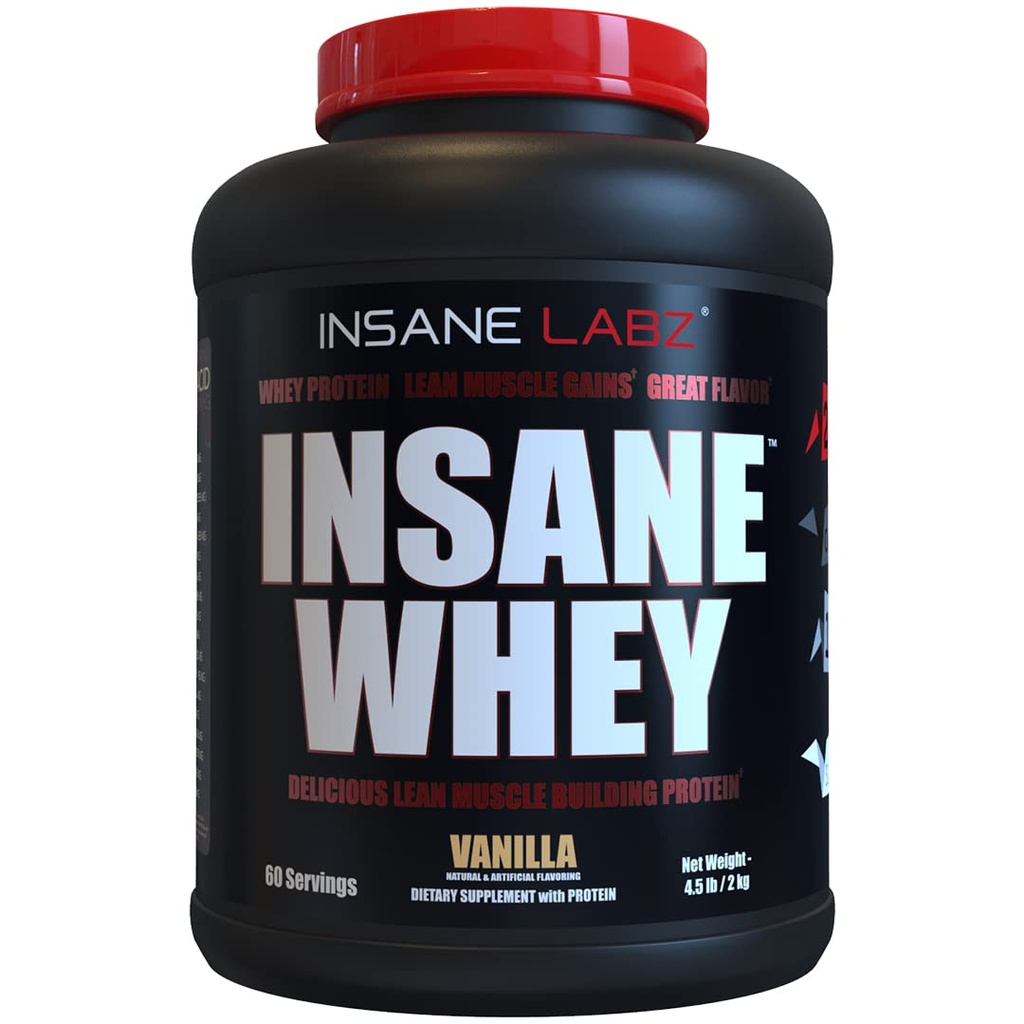 Insane Labz Insane Whey, 100% Muscle Building Whey Protein, Post Workout, BCAA Amino Profil, Mass Gainer, Meal zamenjava, 5lbs, 60 Srvgs, (Vanilla)