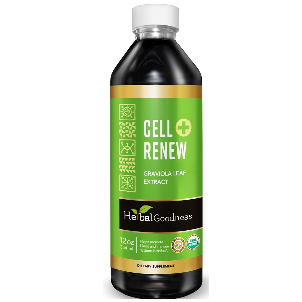 Soursop Extract Organic Cell Renew Graviola Leaf Extract 12oz – 15X Natural Soursop Juice koncentrat, spodbuja regeneracijo celic, Immuniteta Boost, Podpora za spanje - Kosher Certified - Made in USA