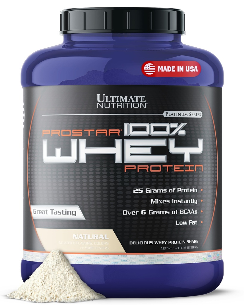 Ultimate Nutrition Prostar Whey Protein Powder Izolat, naravni - Nizki ogljikovi hidrati, visoki proteini v prahu Shake for Muscle Gain & Recovery - Nizki natrij, nizko-maščobni & keto Prijazno - 5.28 lbs Tub