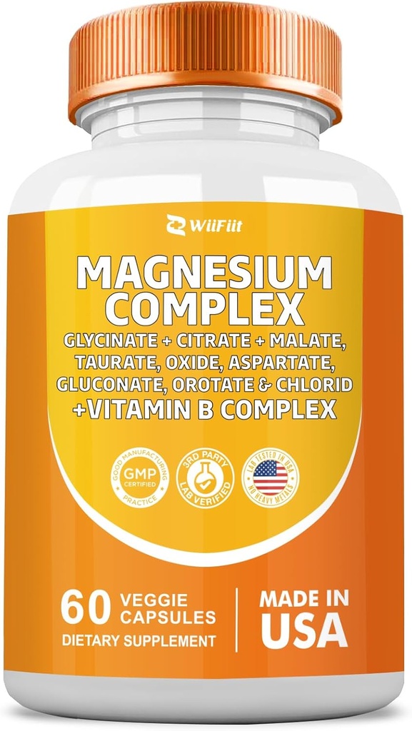 Magnezijev kompleks dodatek, Clycinate 141mg Oksid 228mg Malat 58.5mg Citrat 62.4mg z Orotat Glycina Taurate Klorid Aspartat Glukonat Vitamin B, Mineralna dopolnila 60 kapsul