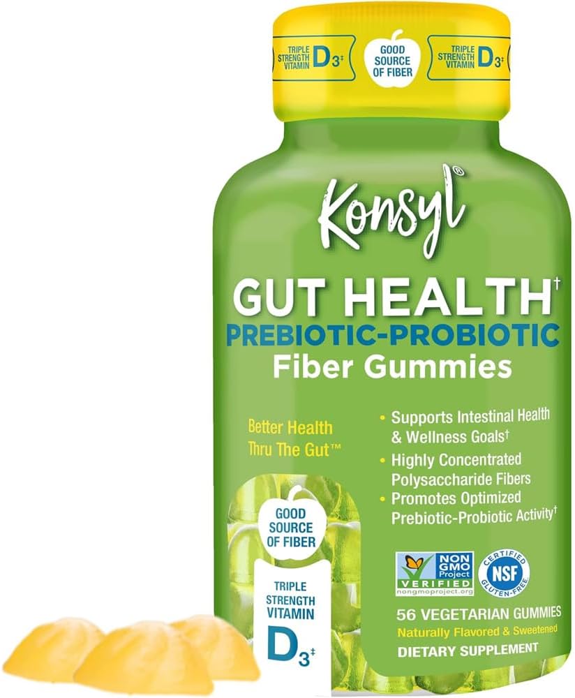 Konsyl Gut Health Prebiotic - Probiotic Fiber Gummies - pomaga pri podpiranju prebavnega zdravja+ - Vegetarian Fiber Supplement Gumies za odrasle- 56 Count