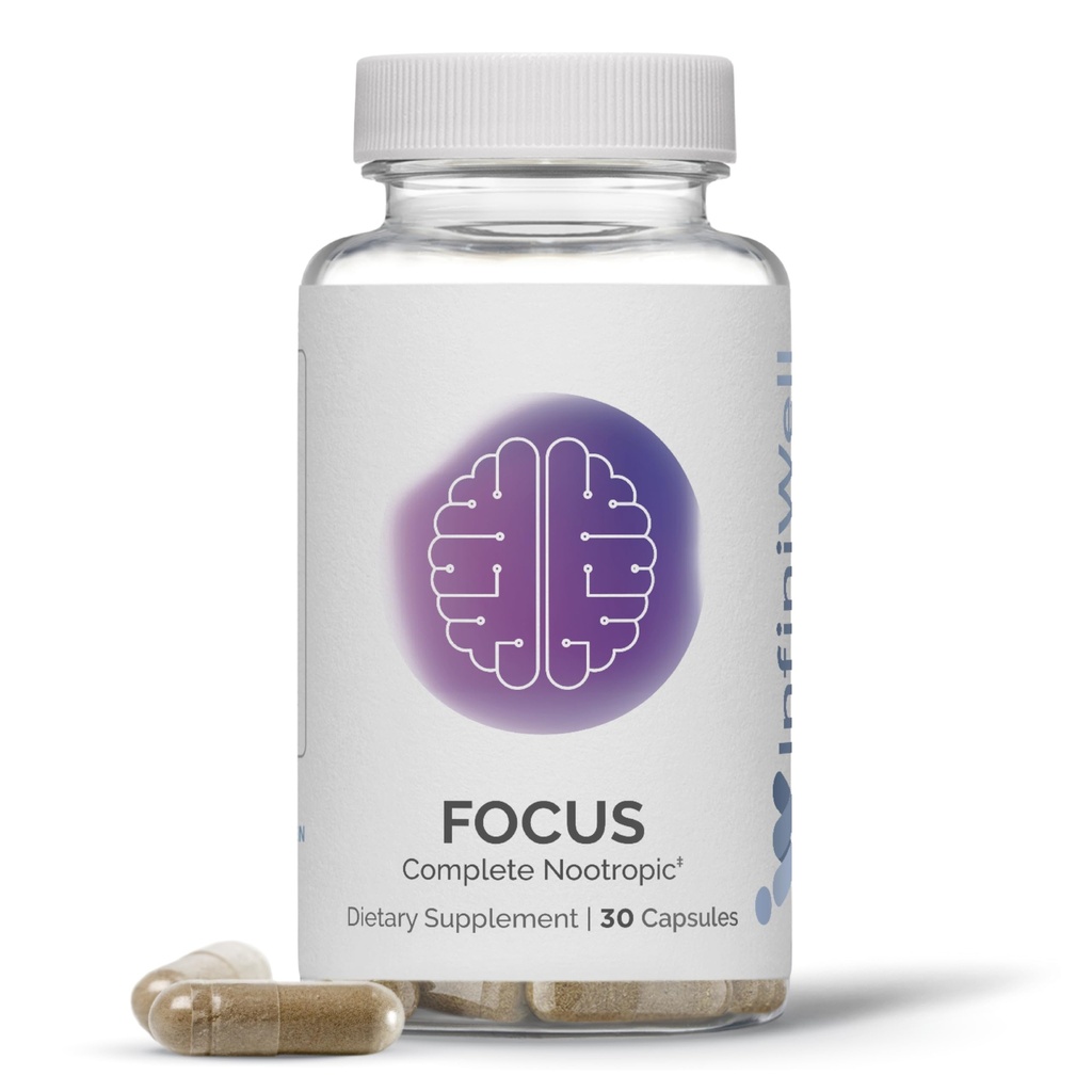 InfiniWell Focus Supplement - Preboj Nootropic - Aid Brain Health & Working Memory Support - Optimizacija dnevne nevrološke obdelave, duševne akuitete, energije in kognitivne funkcije (30 kapsul)