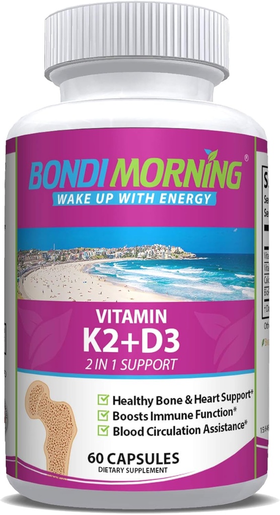 Vitamin K2 + D3 dodatek za zdravje kosti in srca - visoka jakost 5000 i.e. vitamin D3 & 100mg vitamin K2 (MK7) Kapsule za optimalno absorpcijo kalcija - 60 veganskih kapsul