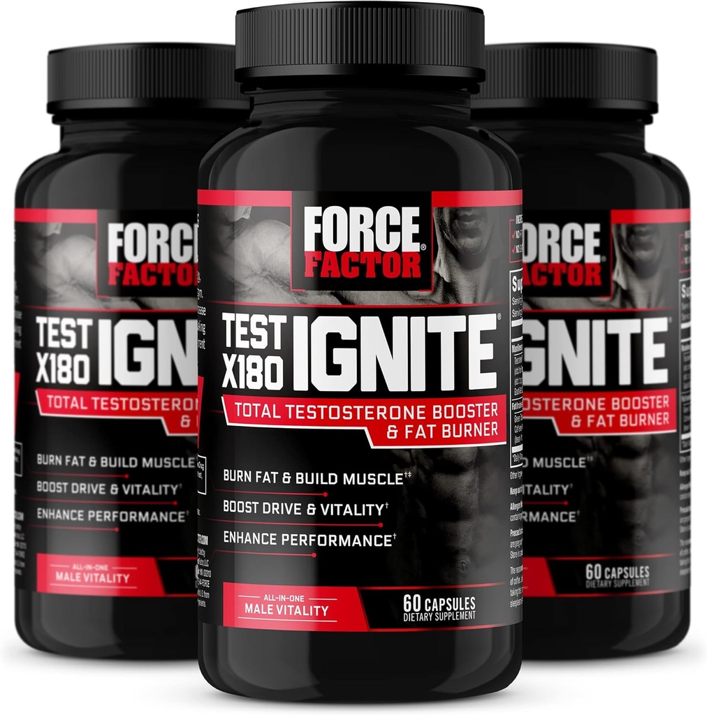 FORCE FACTOR test X180 Vžig, Testosteron Booster in Fat Burner za moške, Testosteron dopolnilo za pomoč graditi mišice, povečanje energije in povečanje vitalnosti in zmogljivosti, 60 Število (Pack 3)