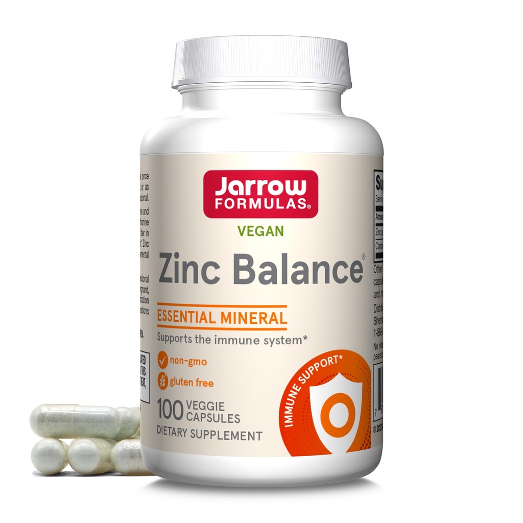Jarrow Formulas Cink Balance 15 mg - 100 Serving (Veggie Caps) - cink z bakrom - Eterični minerali za podporo imunskega sistema - Imunska podpora dodatek - Gluten brez bakra dodatek, Vegan