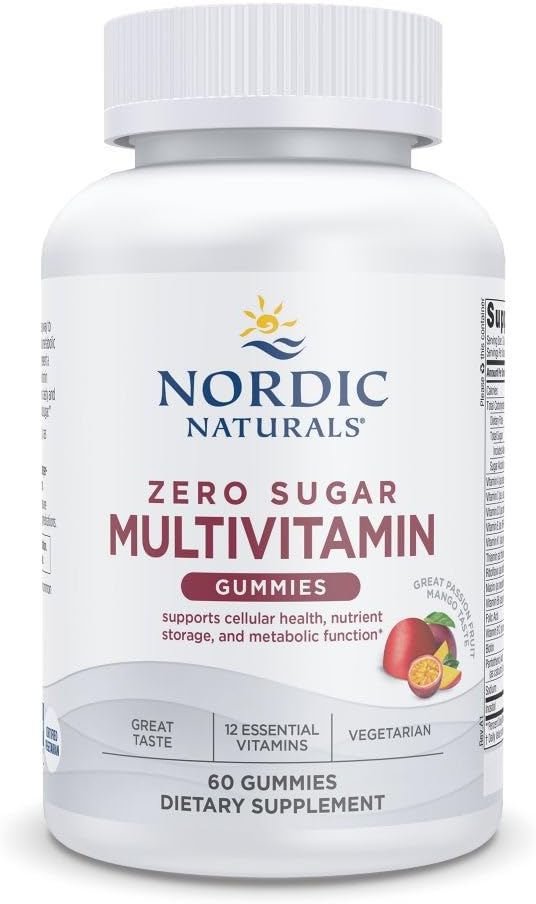 Nordic Naturals Zero Sugar Multi Gumies - Vegetarijanski multivitaminski dodatek - Pasijonka Mango - 60 na pektinu osnovanih Gumijev - 12 Esencialnih vitaminov za odrasle - Non-GMO - 30 Servingov