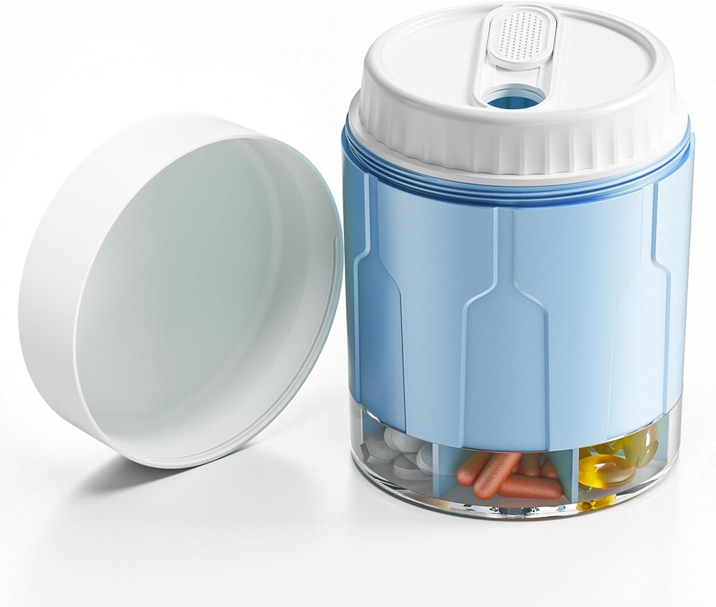 Velike tablete Organizator, Dnevne tablete Dispenser steklenice s 7 Velikimi predelki,Jumbo tablete polje, Tablete shranjevanje kontejner za vitamine, ribje olje, Medicina dodatek, Easy Turn Lid s pritrjeno nalepko, modra