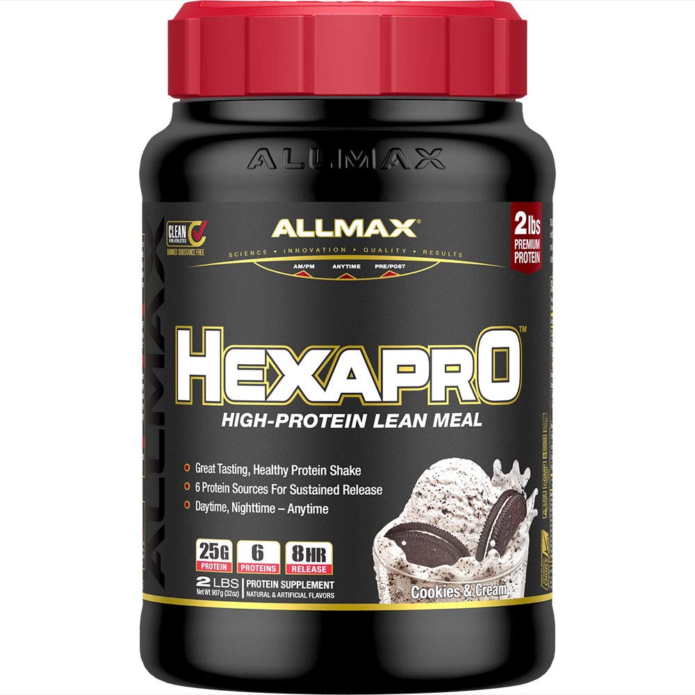 ALLMAX HEXAPRO, Piškotki in smetana - 2 lb - 25 gramov beljakovin na strežbo - 8-urna release - nič sladkorja - 21 serverjev