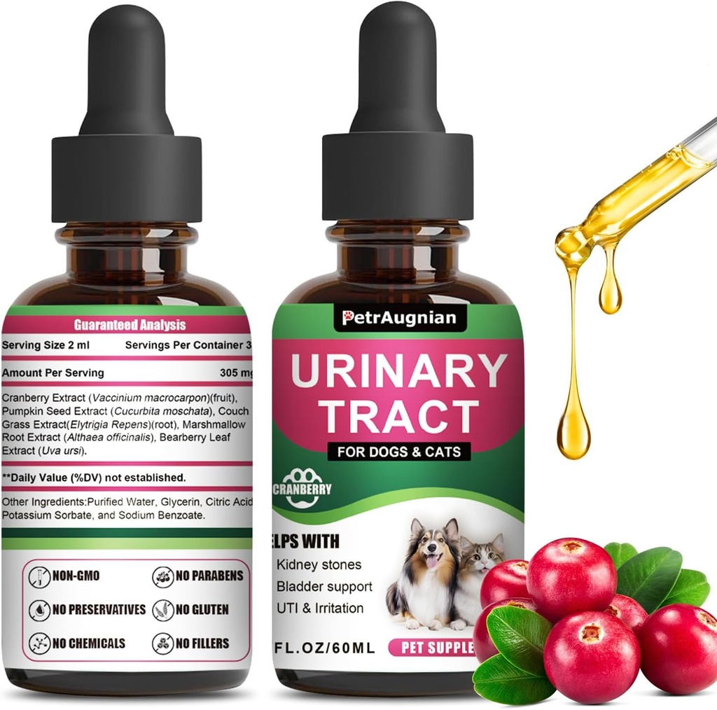 Mačke in psi Sečilni trakt Infekcijsko zdravljenje Kapljice z brusnice in naravne UTI Medicine - Podpira Bladder+Kidney - Najboljša preventiva Inkontinenca & Bladder Stones - Supplement Ledvično zdravljenje Vitamini