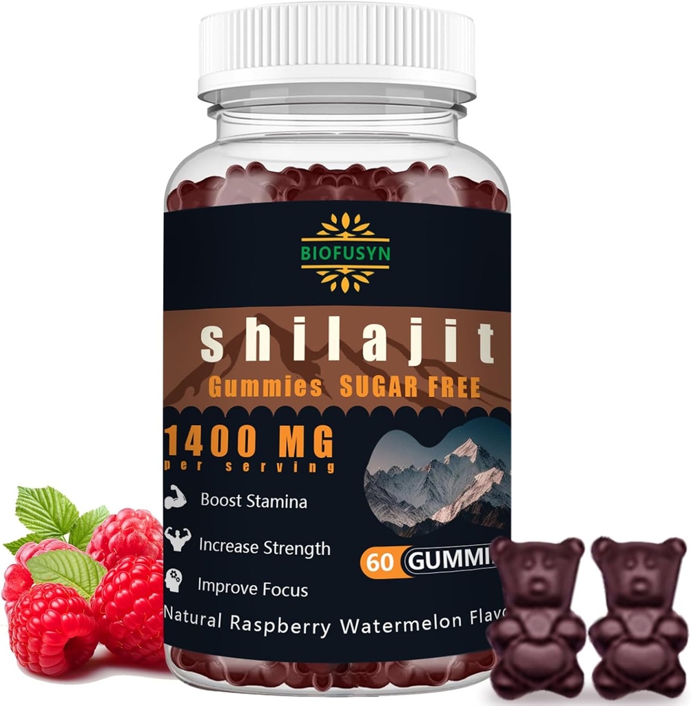 Shilajit Gumies za moške in ženske - 1400mg, Pure himalajski dodatek, visoko v mineralih in fulvic kisline, energije, možganov, imuniteta Boost, Raspberry Watermelon aroma