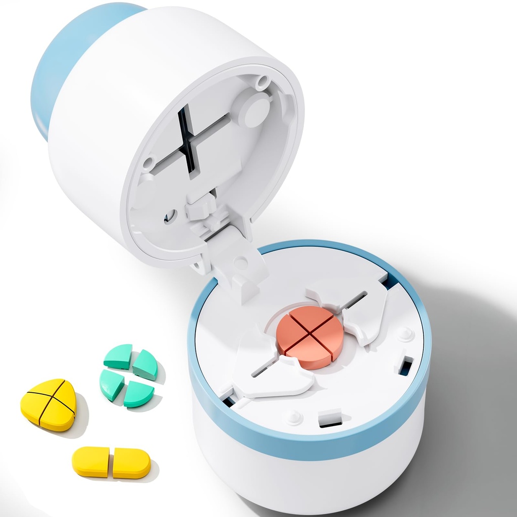 Tablete Cutter - tablete razdelilnik z nerjavečega jekla rezilo za rezanje majhne tablete ali velike tablete v enem četrtem, tablete Cutter 1/4, Primeren za rezanje vitaminov, tablete (1-4 modra)