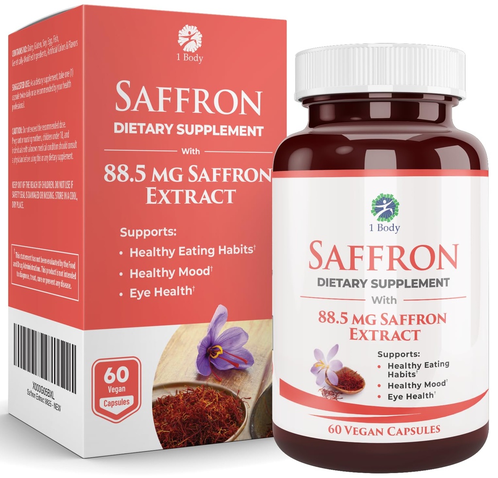 1 Body Saffron Extract dodatek, 88,5 mg Safranal, antioksidant in Mood podporo, Vegetarijanske kapsule