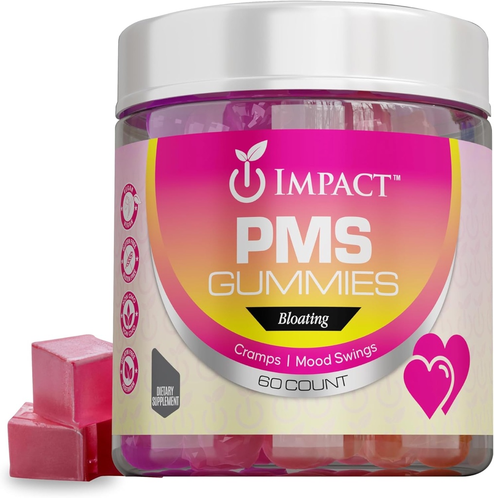 Impact PMS Gummies – 60 Count Multivitamin Women, Menstrual Cramp Relief PMS – Podpora dodatki PMS Relief & Natural Hormone Balance