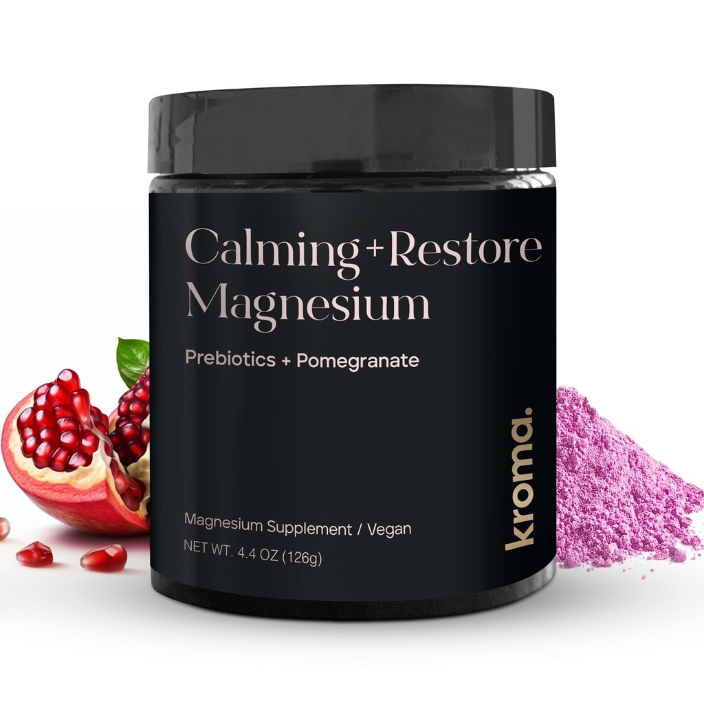 Kroma Umirjanje + Obnova Magnezij v prahu – Magnezijev citrat z L-teanin za sprostitev, Spanje cikel in Prebavna podpora – Muscle Recovery Supplement – Granatna aroma – 4,4 oz, 30 Servisi