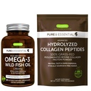 Visoka absorpcija Omega-3 Divje ribje olje 1360mg & Napredno hidroliziran Kolagen Peptides Bundle, 1000mg EPA & DHA z Astaksantin & 100% Grass Fed Goveje beljakovine v prahu, Igennus