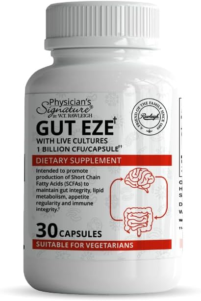 Rawleigh Gut Eze: 30 kapsul, vsak dan vegetarijanski probiotik za moške in ženske,1 milijarda CFU/Cap, mikrobiom, proizvodnja SCFA + Gut, prebavni, imuniteta, podpora apetitu in lipidu, ne-GMO