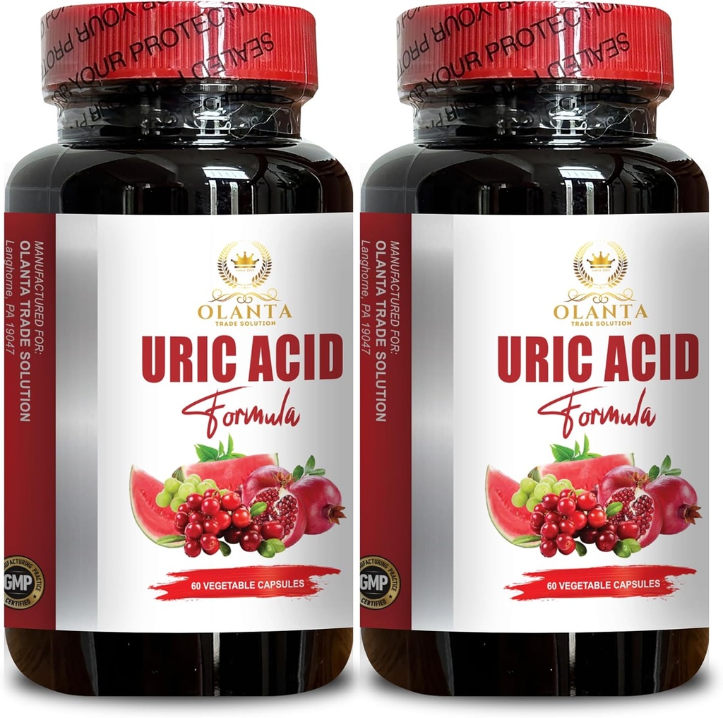 URIC Acid - Lower uric Acid Levels, Tart Cherry Extract Capsules, Uric Acid Vitamins for Men and Women, Gluten Free, Non-GMO - 2 Bottles 120 Capsules