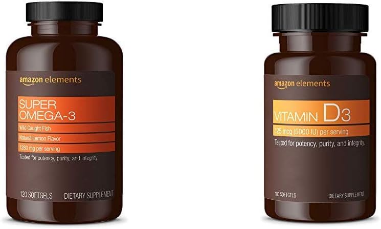 Elementi Super Omega-3 z naravno limonino aromo (120 Count) in vitamin D3 (180 Softgels)