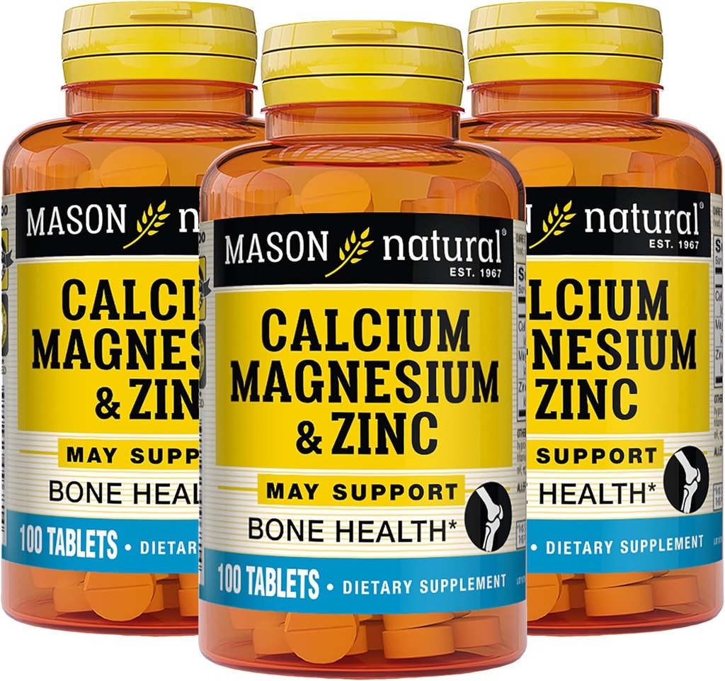 Mason Natural Calcium Magnezij & cink, 300,Day Supply, Podpira normalno zdravje kosti in imunski sistem ojačevalec, 3 pakiranje