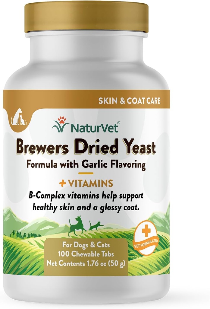NaturVet Brewers Suho Yeast Formula s česen aromo Plus Vitamini za pse in mačke, žvečljive tablete, Izdelano v ZDA z globalno izvornih sestavin 100 Število